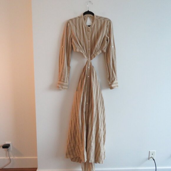 Striped Tan Midi Dress - Picture 3 of 15